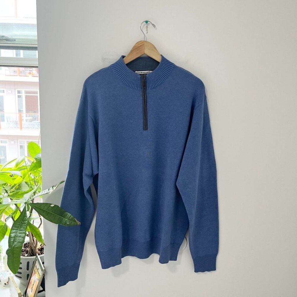 Peter Millar Men's Blue Knit Mockneck Quarter Zip Sweater Size XL